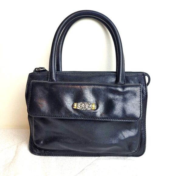 Unbranded Handbags - Small Black Leather Cross Body Compact purse handles long strap office classic